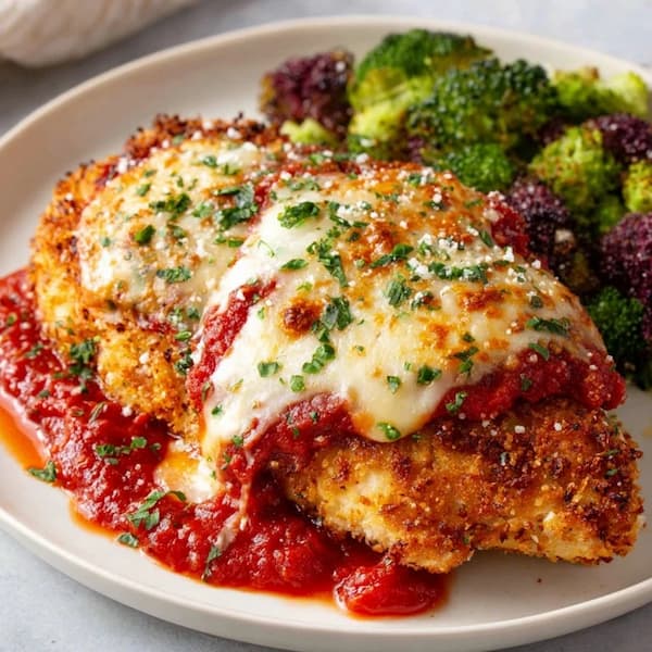 baked chicken parmesan served