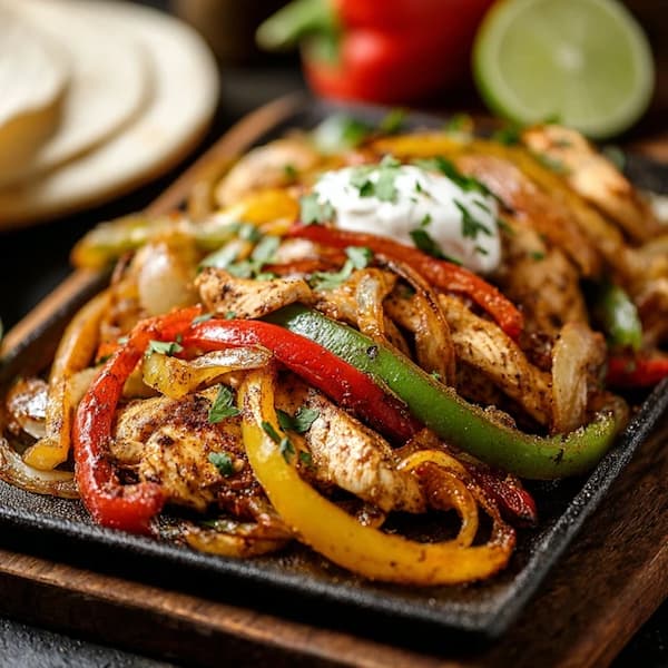chicken fajitas served