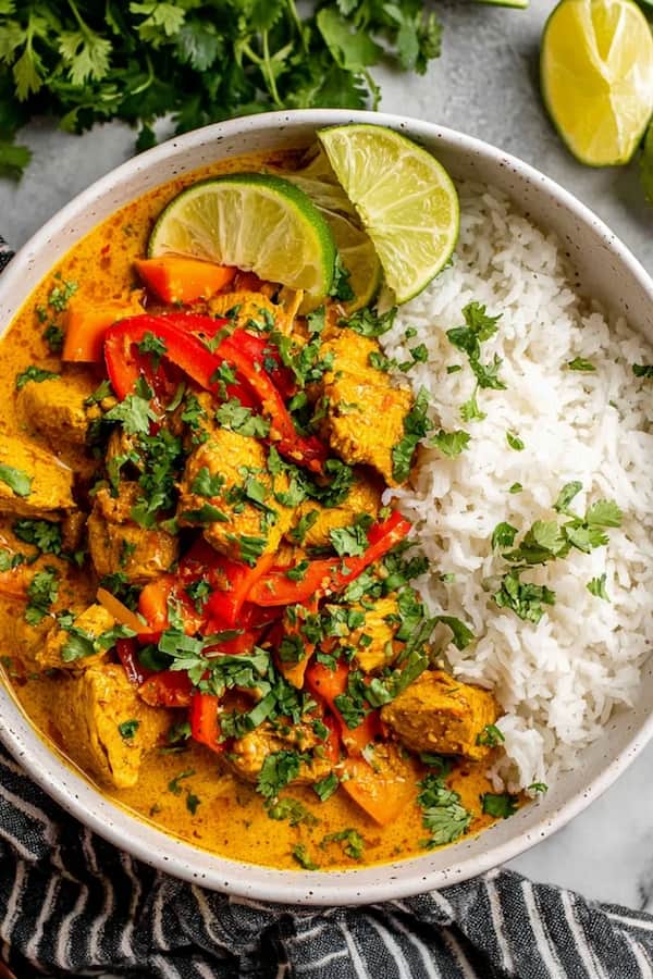coconut chicken curry served